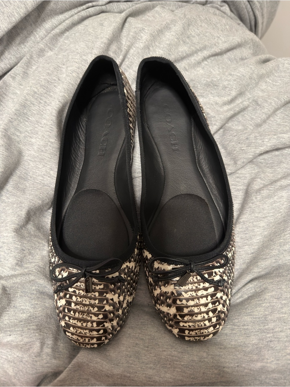 Coach | Lola | Flats | Leather | Brown + White + Black Snakeskin Pattern | 8